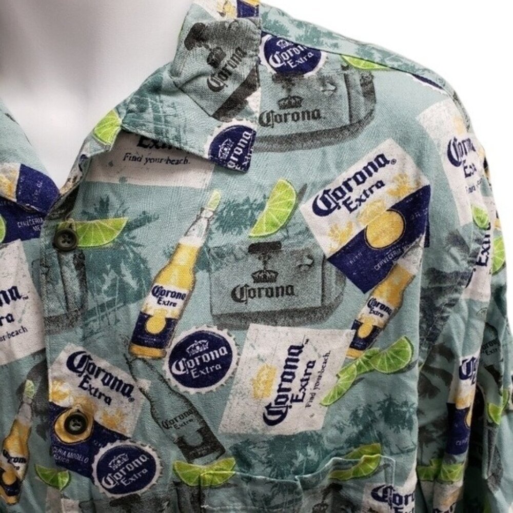 Newport Blue Mens Corona Extra Button Hawaiian Shirt Size XL - Picture 3 of 4